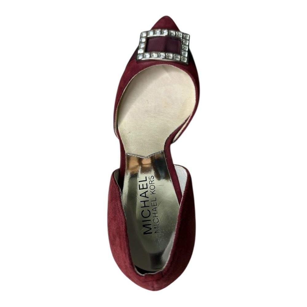 Michael Kors Burgundy Suede Kitten Heels with Rhinestone Buckle – Size 5M - Picture 5 of 11